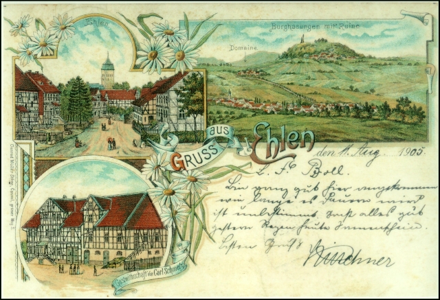 Postkarte Ehlen mit Ortsansicht Burghasungen 1905